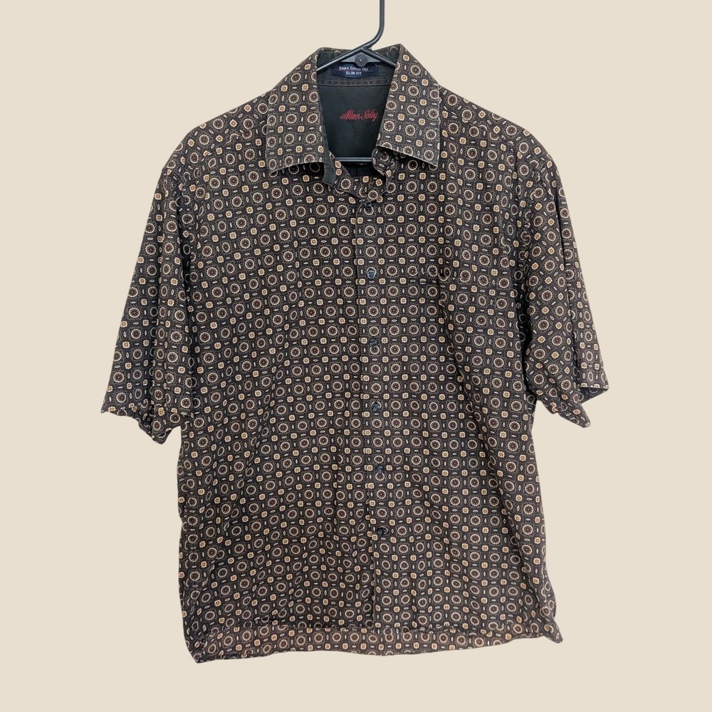 Allen Solly Brown Geometric Medallion Print Short Sleeve Slim Fit Shirt Brown M
